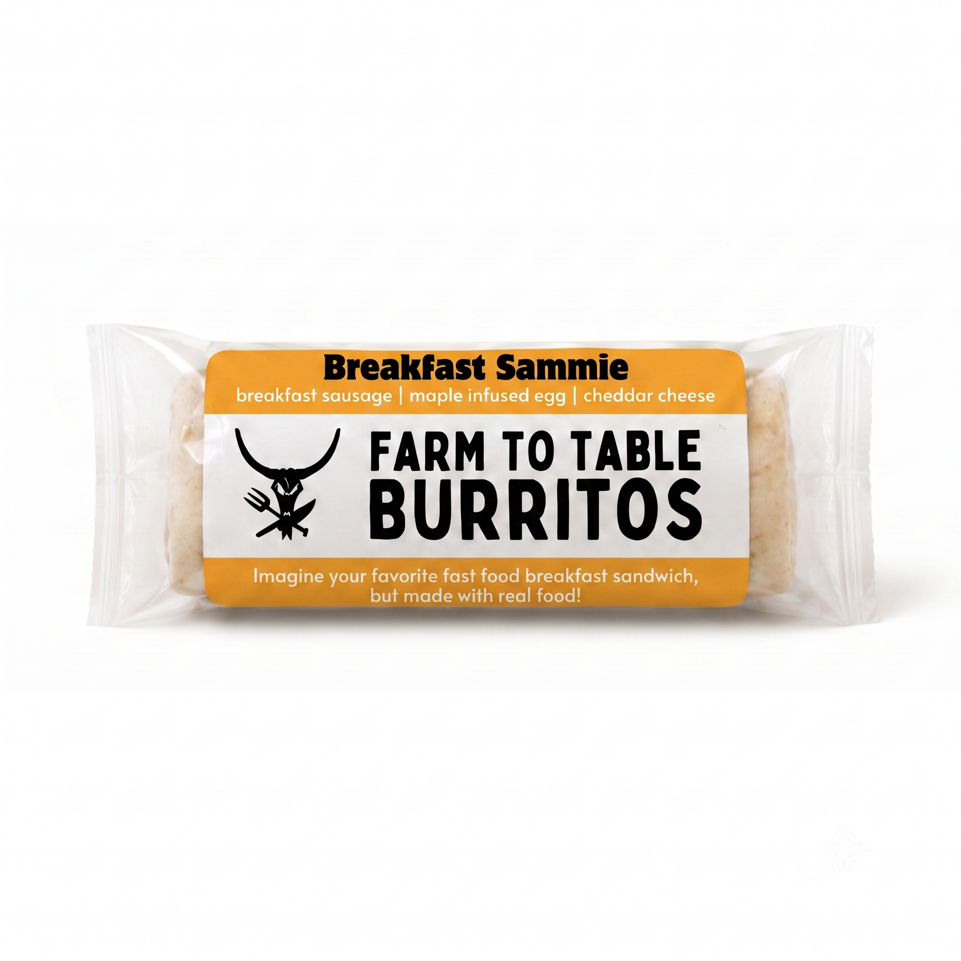 Image of a breakfast burrito named Breakfast Sammie that is like a mcgriddle but made with real food instead of fast food