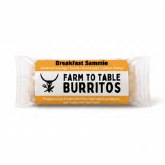 Image of a breakfast burrito named Breakfast Sammie that is like a mcgriddle but made with real food instead of fast food