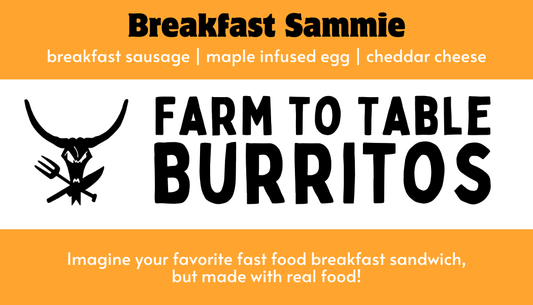 Satisfying gluten-free burrito made with pasture raised pork, maple syrup, cheddar cheese and no seed oils