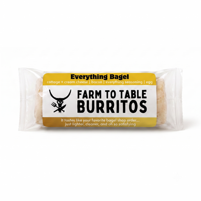 Packaged breakfast burrito that is an everything bagel farm to table delivery