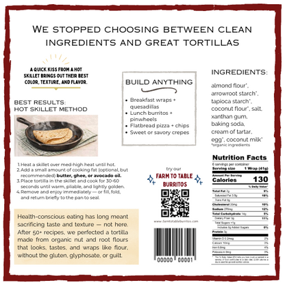 Reheat your Grain-free tortilla used in our gluten-free frozen burritos